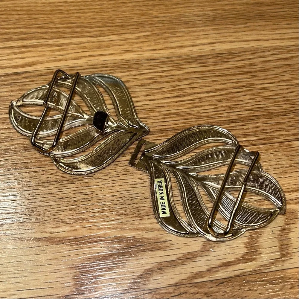 Vintage enamel Metal Gold tone gray & mustard Statement‎ Belt Buckle - Picture 3 of 8